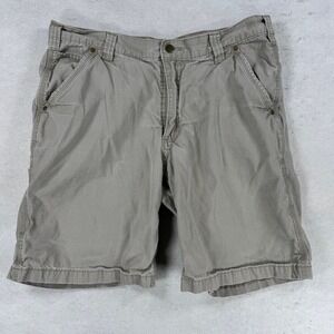 Carhartt Mens 36 Relaxed Fit Ripstop Cargo Shorts Tan Distressed Cotton Workwear